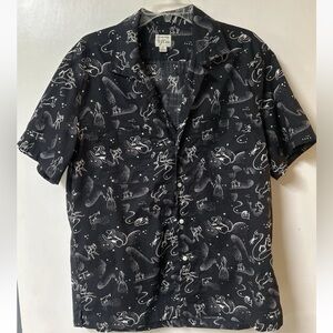 Zodiac Black White Print Button Up Cotton Unisex Size Large Short Sleeves